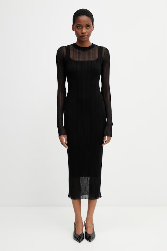 Sportmax Spxcaro sukienka sweterkowa gładka z wiskozą czarny 2612321031600