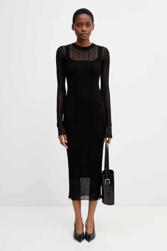 Sportmax Spxcaro sukienka sweterkowa gładka z wiskozą 2612321031600 czarny