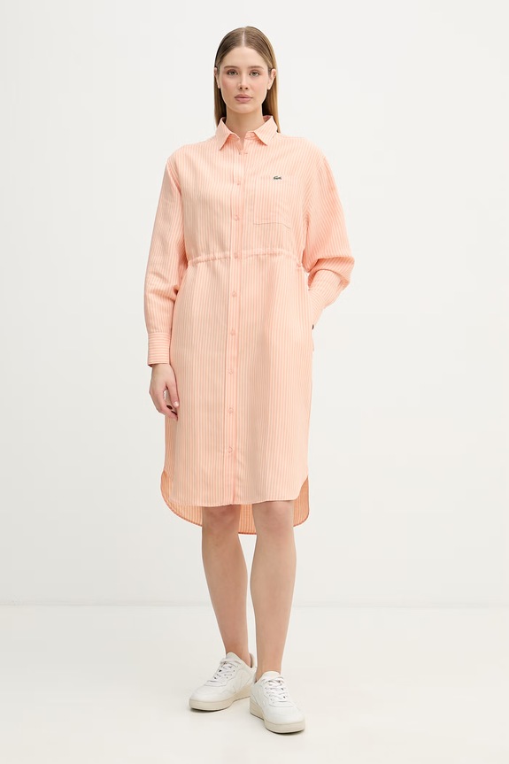 Lacoste rochie tip cămașă cu in portocaliu EF7604