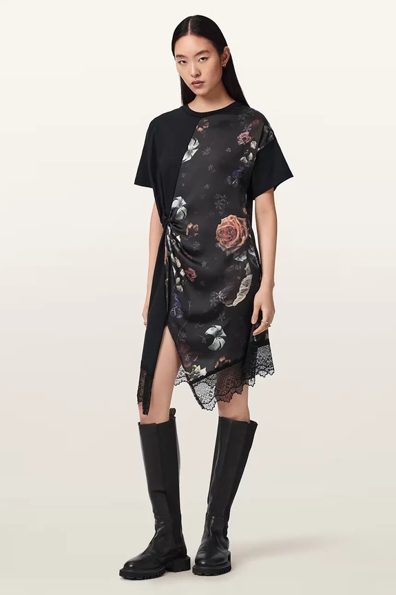 AllSaints sukienka asymetryczna LANA LACE W216DE czarny SS26