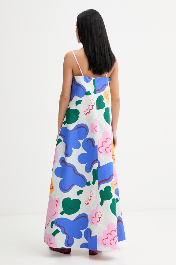 Ρούχα Marimekko καλοκαιρινό φόρεμα με πρόσμιξη λινού 095443 πολύχρωμο