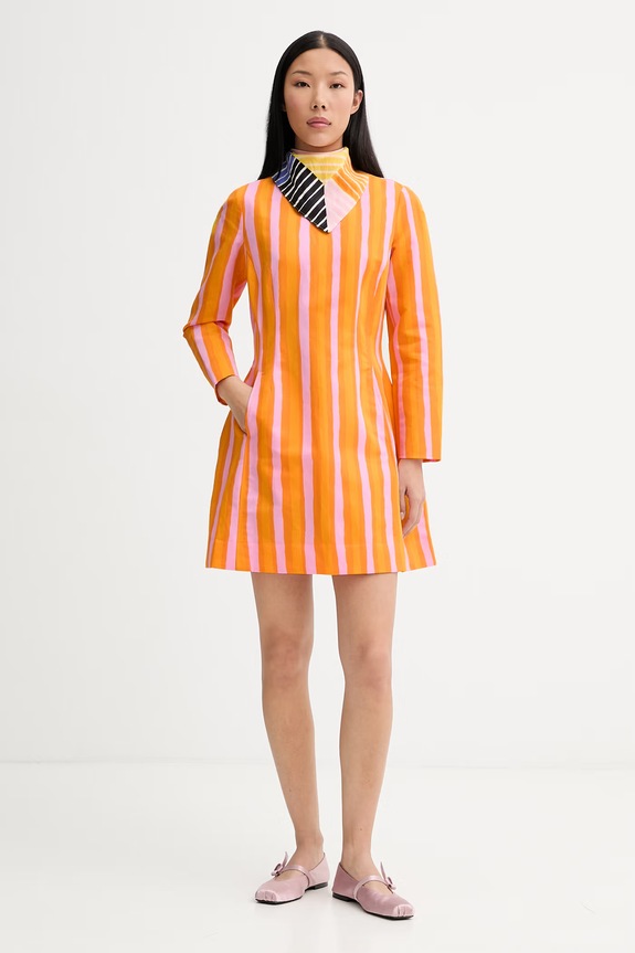 Marimekko φόρεμα με πρόσμιξη λινού 095444 πορτοκαλί SS26