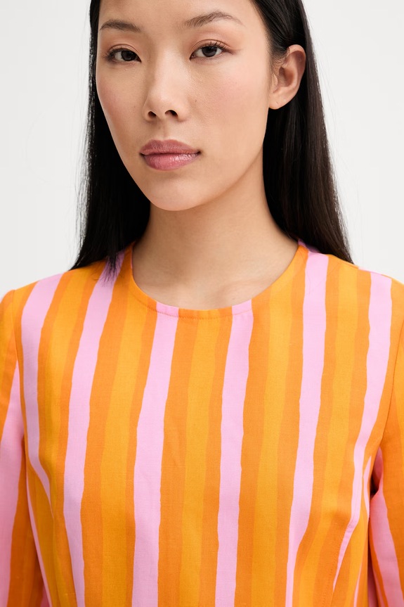 Marimekko φόρεμα με πρόσμιξη λινού πορτοκαλί 095444