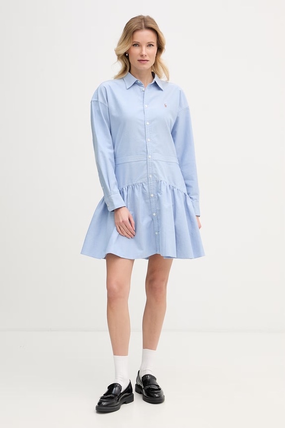 Polo Ralph Lauren sukienka koszulowa bawełniana 211B22755 niebieski SS26