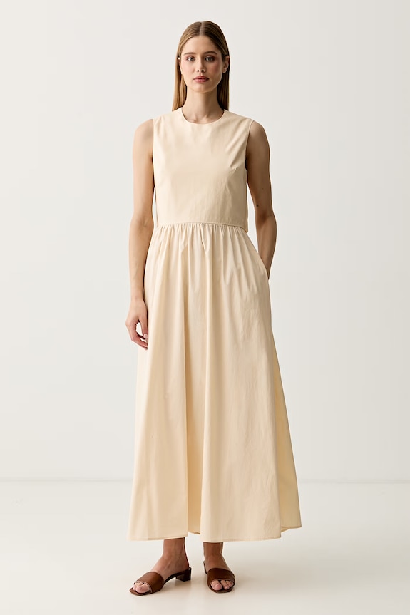 United Colors of Benetton φόρεμα flared βαμβακερό μπεζ 4MBJDV0CP