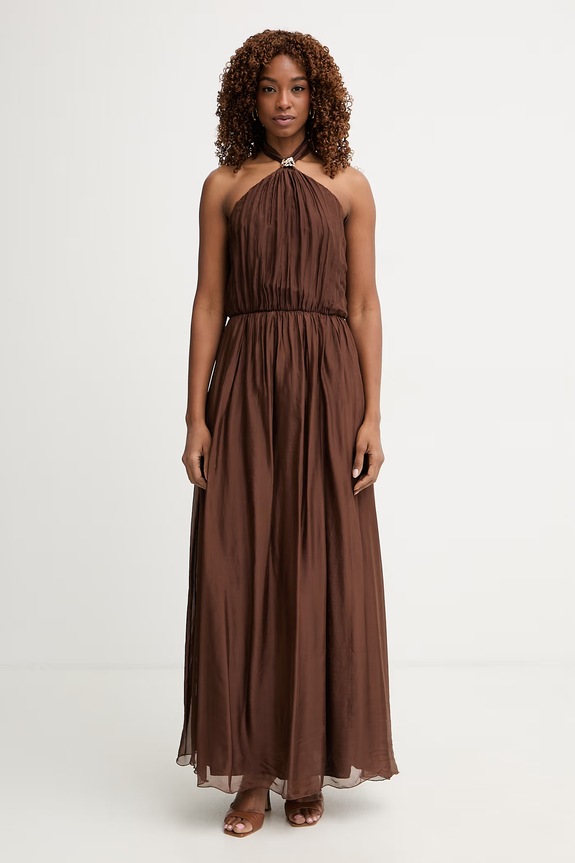Haveone rochie cu mătase maro AFF.Q008