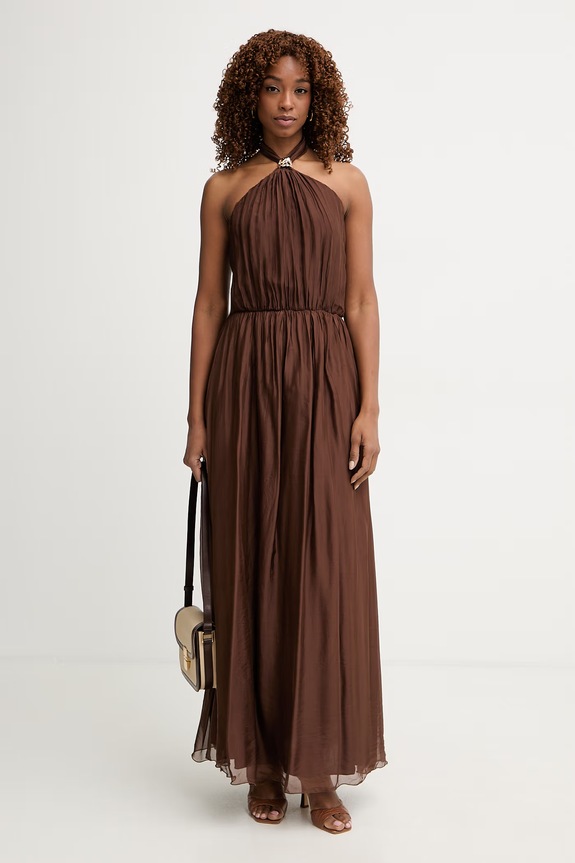 Haveone rochie cu mătase AFF.Q008 maro SS26