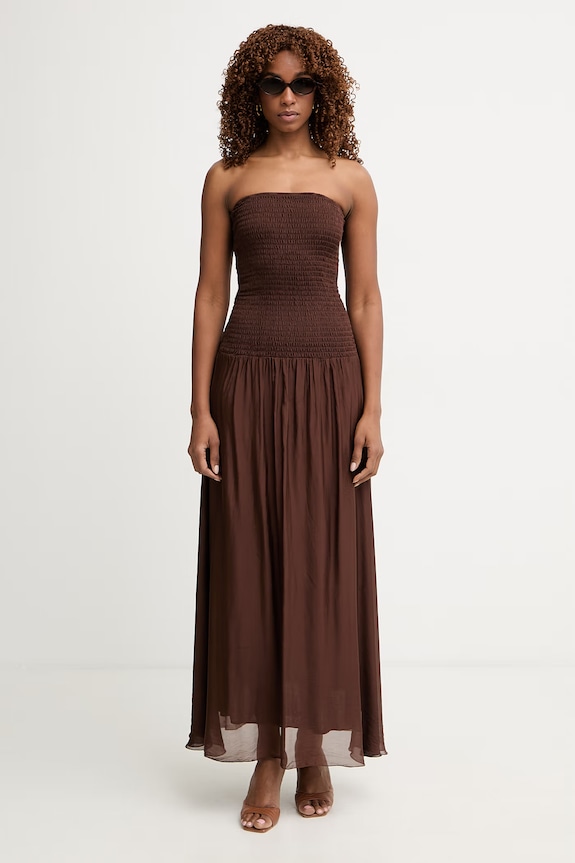 Haveone rochie cu mătase ACH.Q014 maro SS26
