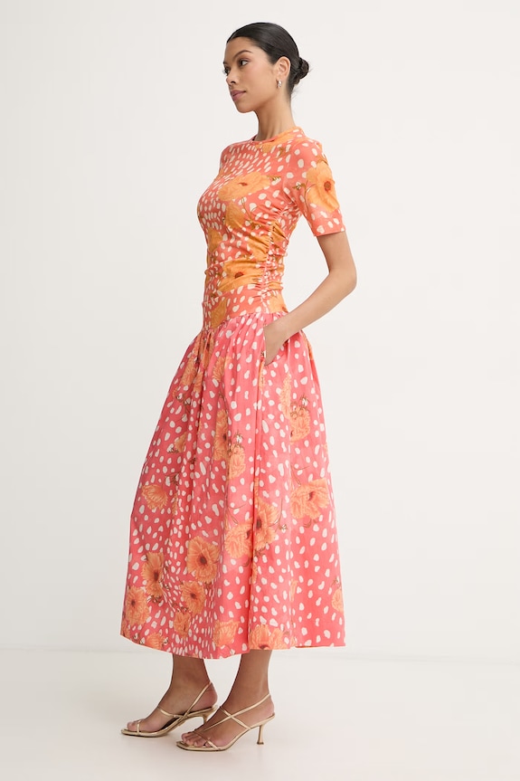 Never Fully Dressed rochie de vară din bumbac cu elastan NFDDR3405 portocaliu SS26