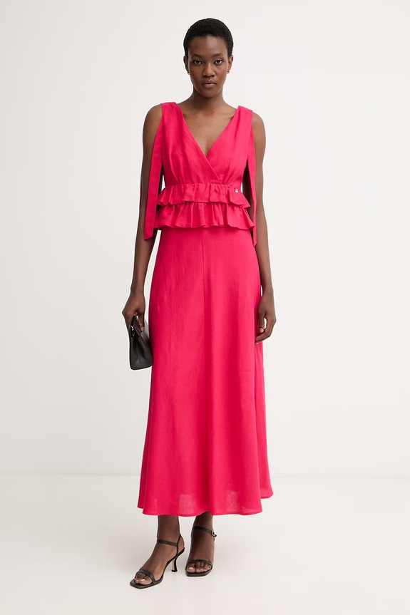 Pedro del Hierro sukienka z baskinką z lnem 3813570 różowy SS26
