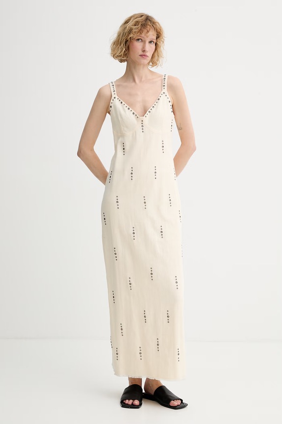 rag & bone šaty se lnem Aubrey béžová RA6526S3MSW