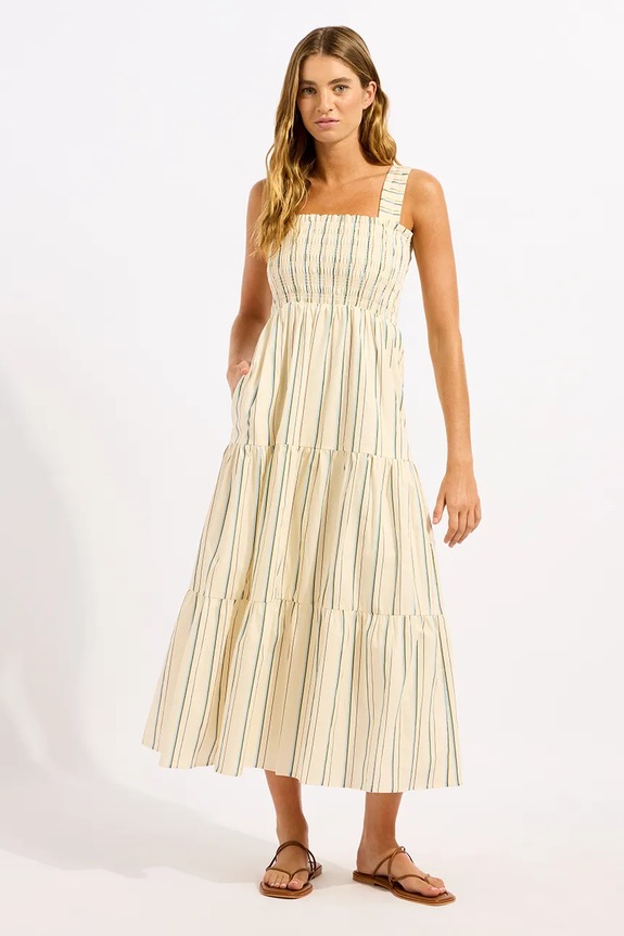 Seafolly rochie din vâscoză Stripe Faithfull bej 55649.DR