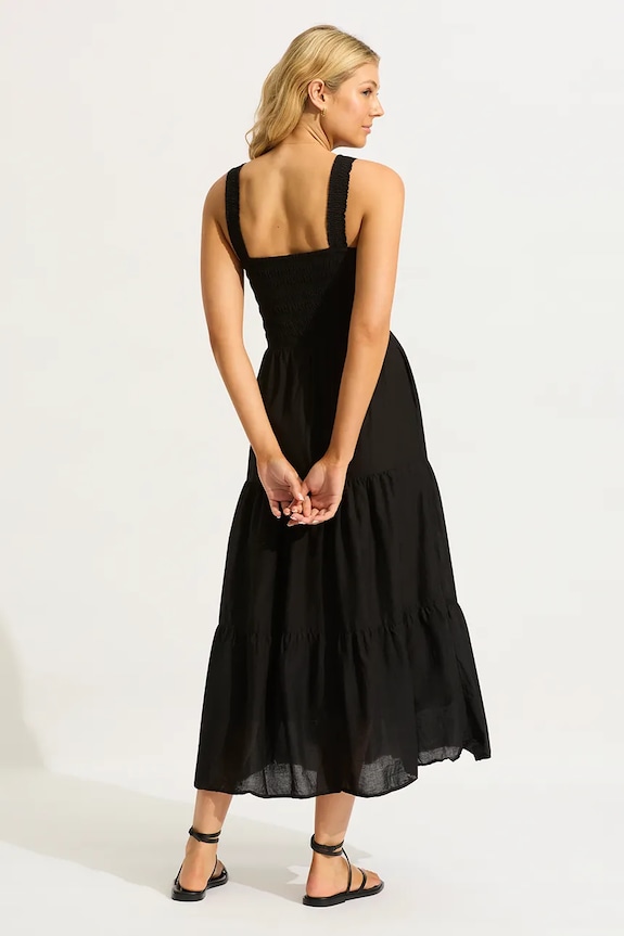 Seafolly rochie din bumbac Faithful Midi Dress 54865.DR negru SS26