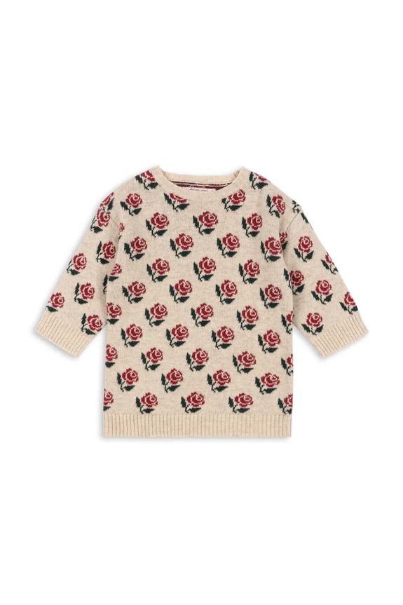 Detské šaty s prímesou vlny Konges Sløjd BELOU KNIT DRESS kvetinový béžová KS104227.PreSpring