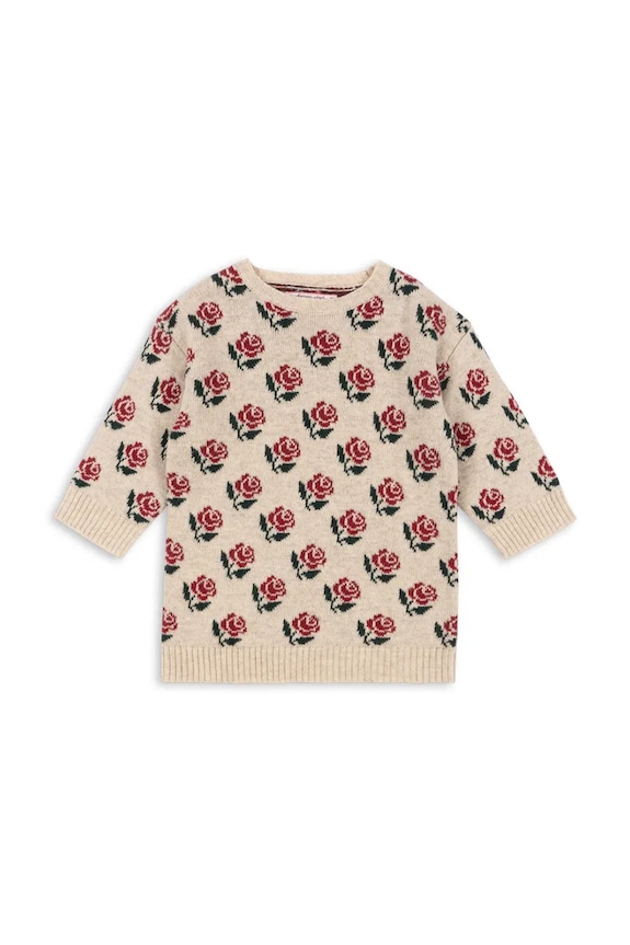 Detské šaty s prímesou vlny Konges Sløjd BELOU KNIT DRESS kvetinový béžová KS104227.PreSpring