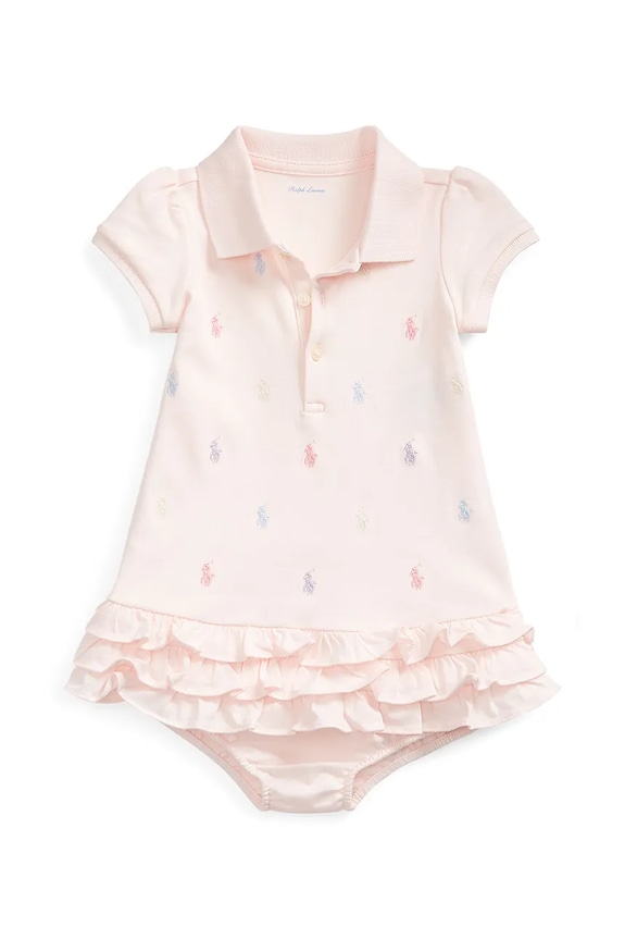Pamučna haljina za bebe Polo Ralph Lauren pamuk roza 310676237003