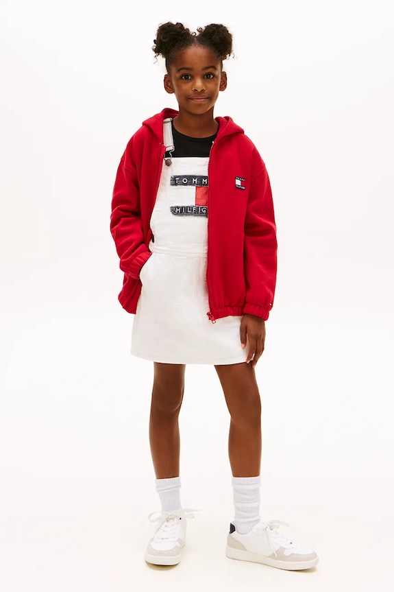 Dječja traper haljina Tommy Hilfiger natpis bež KG0KG09264.128.176.PPY2