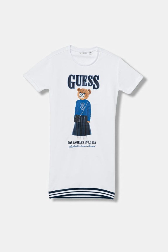 Παιδικό βαμβακερό φόρεμα Guess στάμπα λευκό J6RK11.KAD74.PPY2