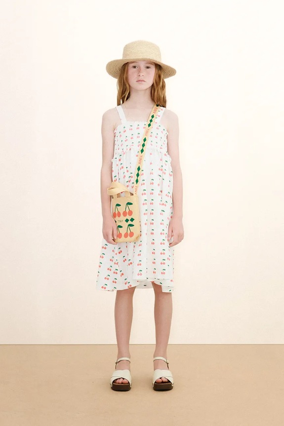 Tinycottons gyerek pamutruha CHERRIES STRAP DRESS vállas fehér SS26.020