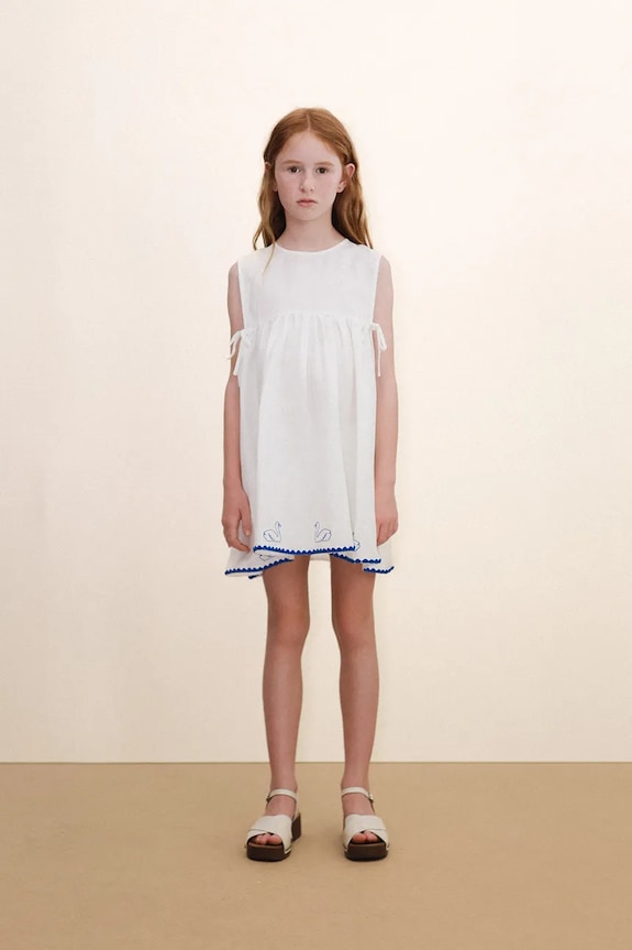 Detské šaty s prímesou ľanu Tinycottons SWANS BOWS DRESS SS26.229