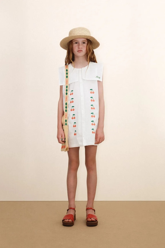 Dievčenské bavlnené šaty Tinycottons MINI CHERRIES TWILL DRESS SS26.311 biela