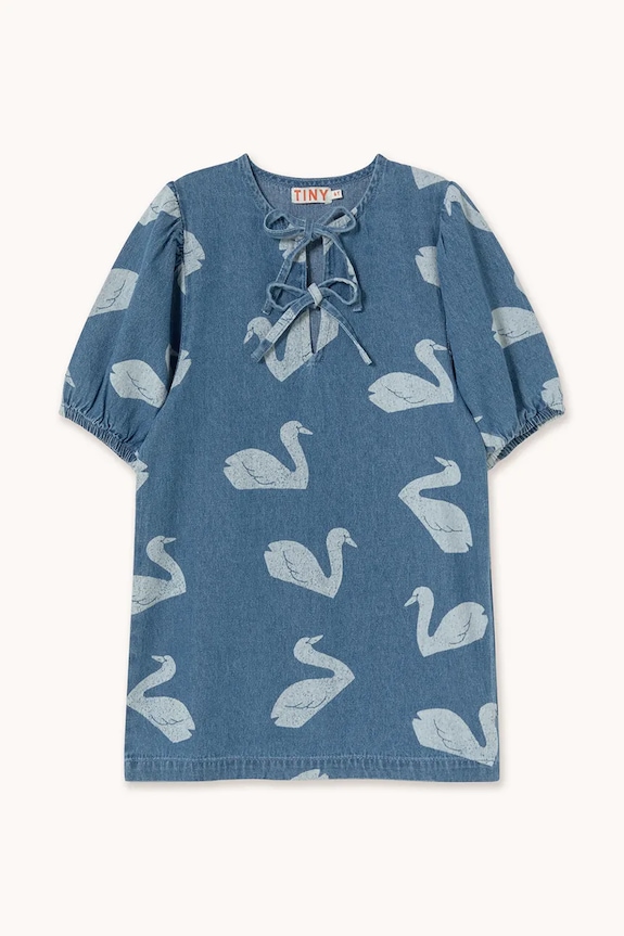 Dievčenské bavlnené šaty Tinycottons BIG SWANS DRESS SS26.325 modrá SS26
