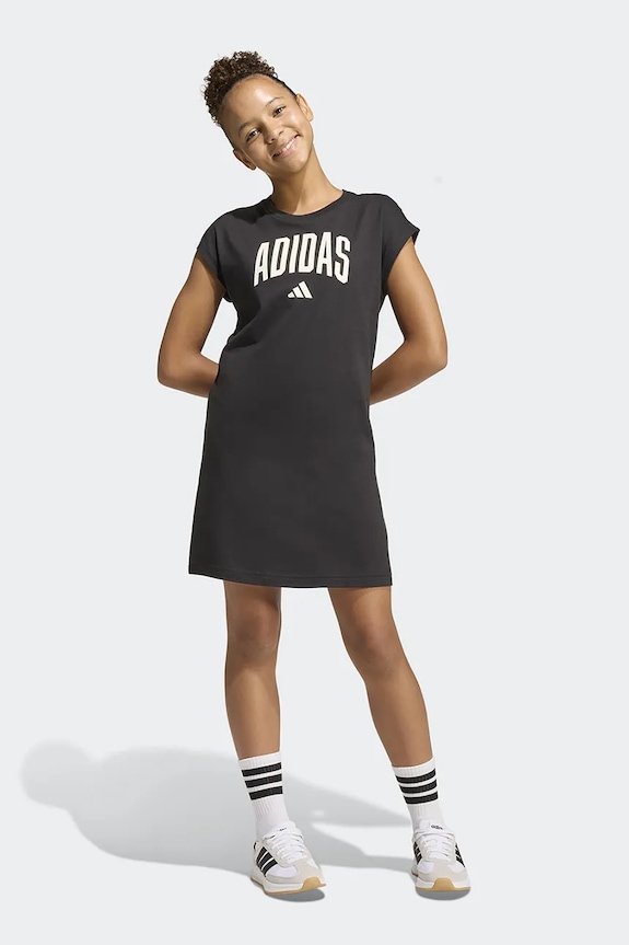 Παιδικό βαμβακερό φόρεμα adidas στάμπα μαύρο KC4594