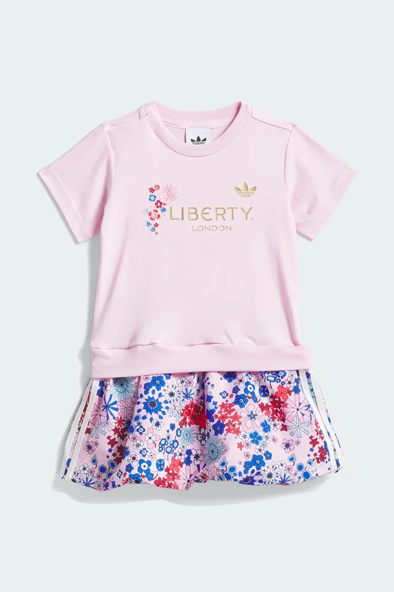 Детска памучна рокля adidas Originals LIBERTY надпис розов KD1729