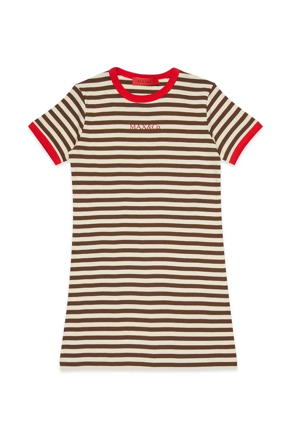 Dievčenské bavlnené šaty MAX&Co. MAXD34F DRESS pásiky béžová MX0265.MX046