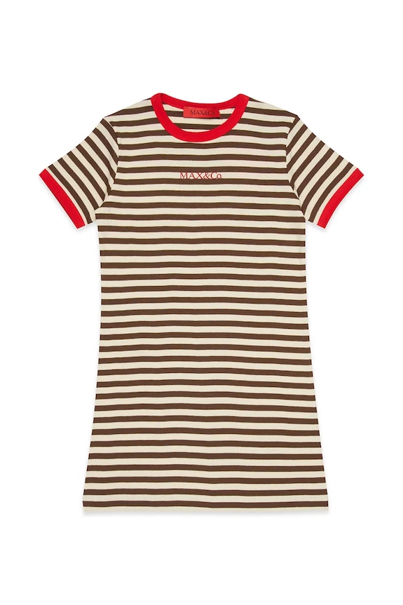 Dievčenské bavlnené šaty MAX&Co. MAXD34F DRESS pásiky béžová MX0265.MX046