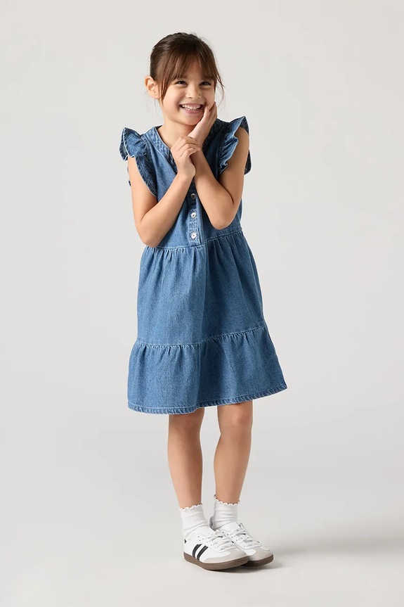 Dječja pamučna haljina Levi's FLUTTER SLEEVE BUTTON UP D pamuk plava 3EP551