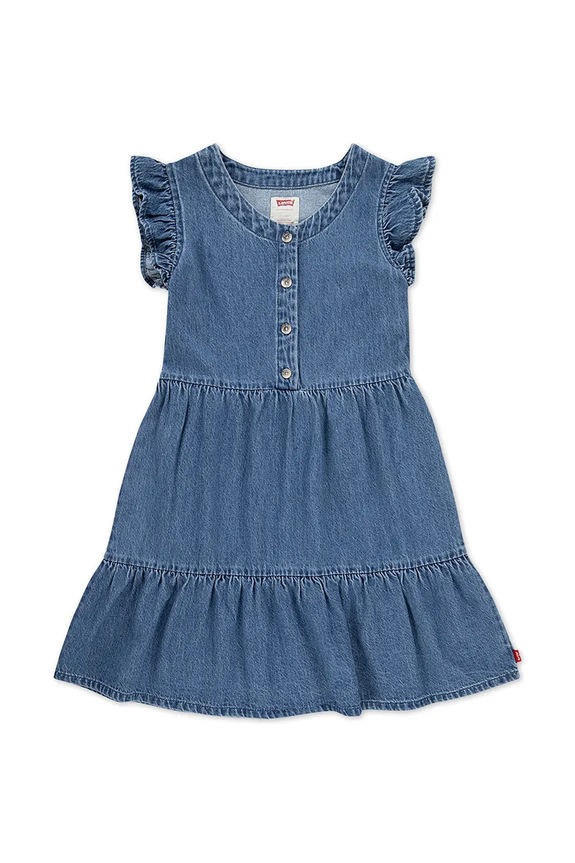 Dječja pamučna haljina Levi's FLUTTER SLEEVE BUTTON UP D 3EP551 plava SS26