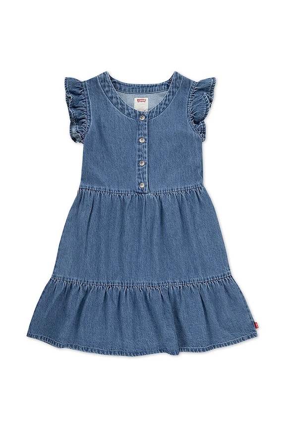 Παιδικό βαμβακερό φόρεμα Levi's FLUTTER SLEEVE BUTTON UP D 3EP551 μπλε SS26