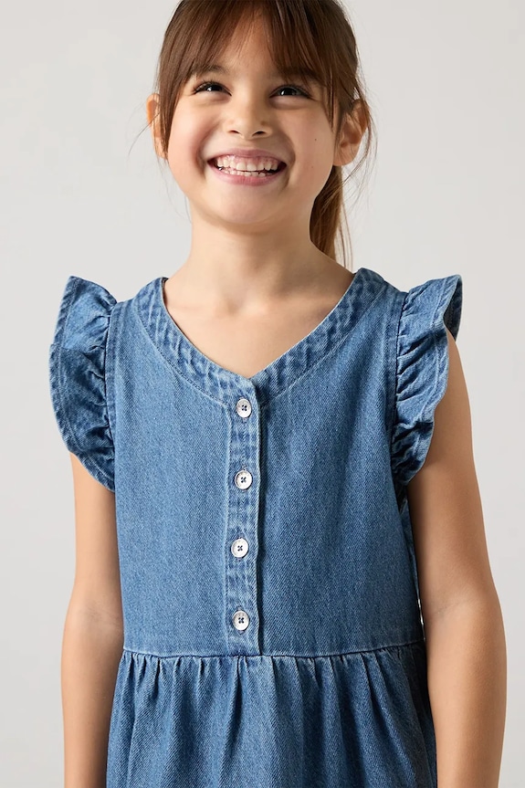 Παιδικό βαμβακερό φόρεμα Levi's FLUTTER SLEEVE BUTTON UP D 3EP551