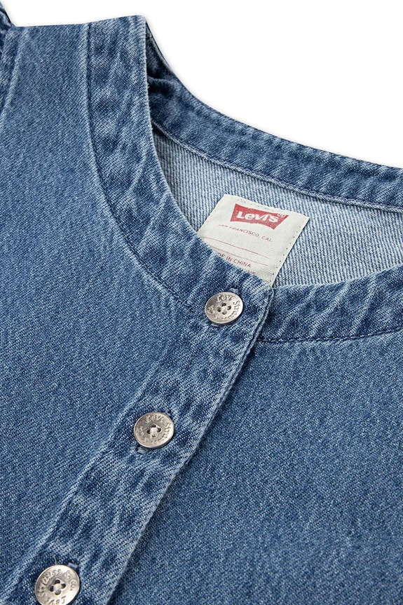 Dječja pamučna haljina Levi's FLUTTER SLEEVE BUTTON UP D plava 3EP551