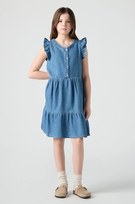 Dječja pamučna haljina Levi's FLUTTER SLEEVE BUTTON UP D pamuk plava 4EP551