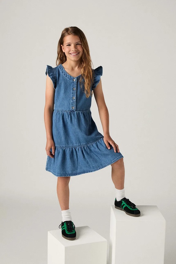 Dječja pamučna haljina Levi's FLUTTER SLEEVE BUTTON UP D 4EP551
