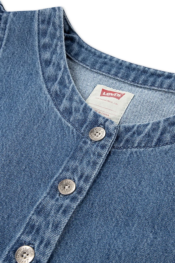 Dječja pamučna haljina Levi's FLUTTER SLEEVE BUTTON UP D plava 4EP551
