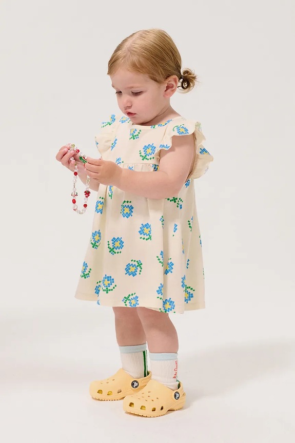 Bobo Choses rochie din bumbac pentru bebeluși Pixel Flowers mini alb 126AB088
