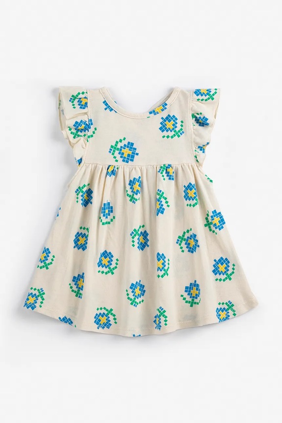 Bobo Choses rochie din bumbac pentru bebeluși Pixel Flowers 126AB088 alb SS26