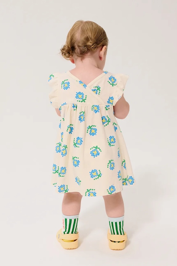 Bobo Choses rochie din bumbac pentru bebeluși Pixel Flowers 126AB088 alb