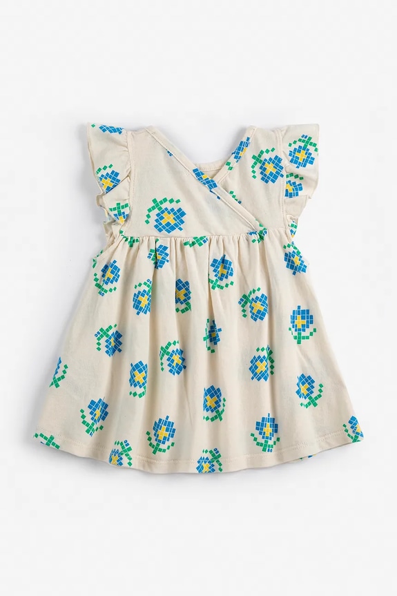 Fete Bobo Choses rochie din bumbac pentru bebeluși Pixel Flowers 126AB088 alb