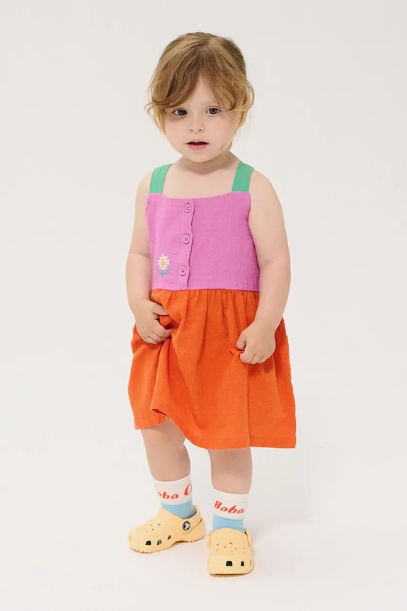 Bobo Choses sukienka bawełniana niemowlęca Pixel Daisy bawełna pomarańczowy 126AB092