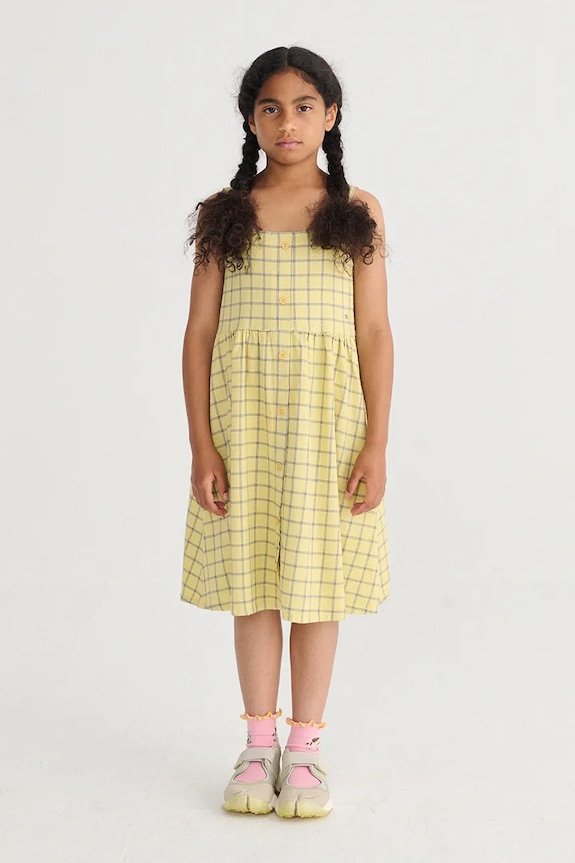 Bobo Choses rochie din bumbac pentru copii Spicy Window Pane galben 126AC107