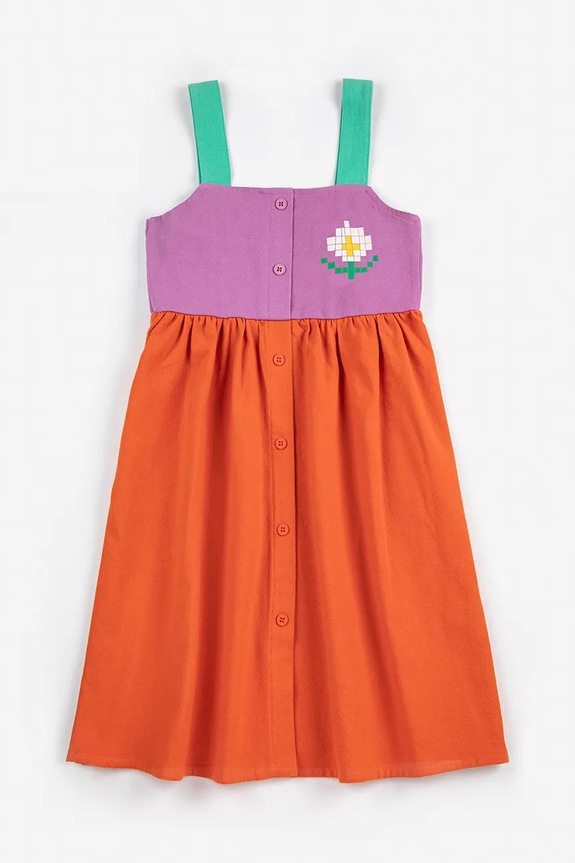 Bobo Choses sukienka bawełniana dziecięca Pixel Daisy 126AC108 pomarańczowy SS26