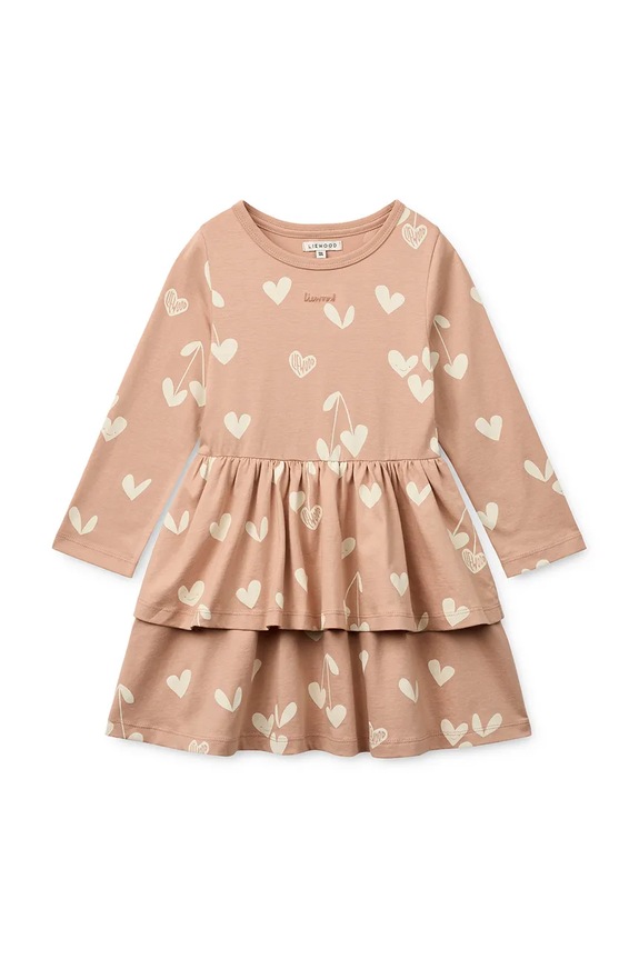 Παιδικό βαμβακερό φόρεμα Liewood Mindy LS Dress εμπριμέ πορτοκαλί LW20484.PPY2