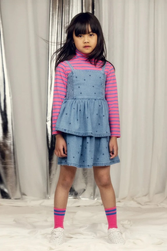 Dječja traper haljina Mini Rodini denim dots Planet friendly plava 26250120