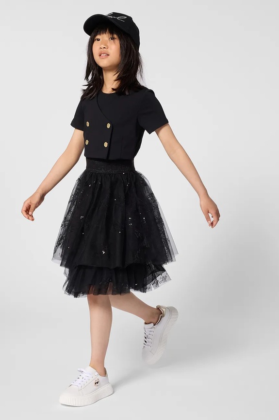 Παιδικό φόρεμα Karl Lagerfeld απλικέ μαύρο Z31142.114.150