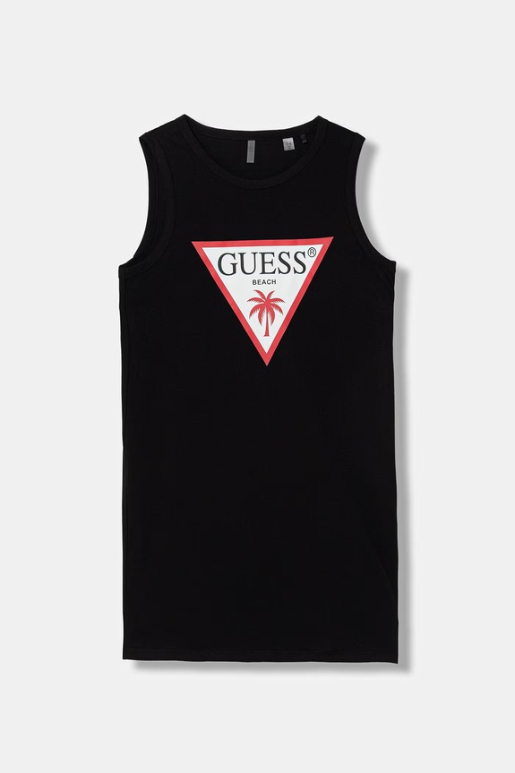 Παιδικό βαμβακερό φόρεμα Guess στάμπα μαύρο J6GK25.JA914.PPY2.M