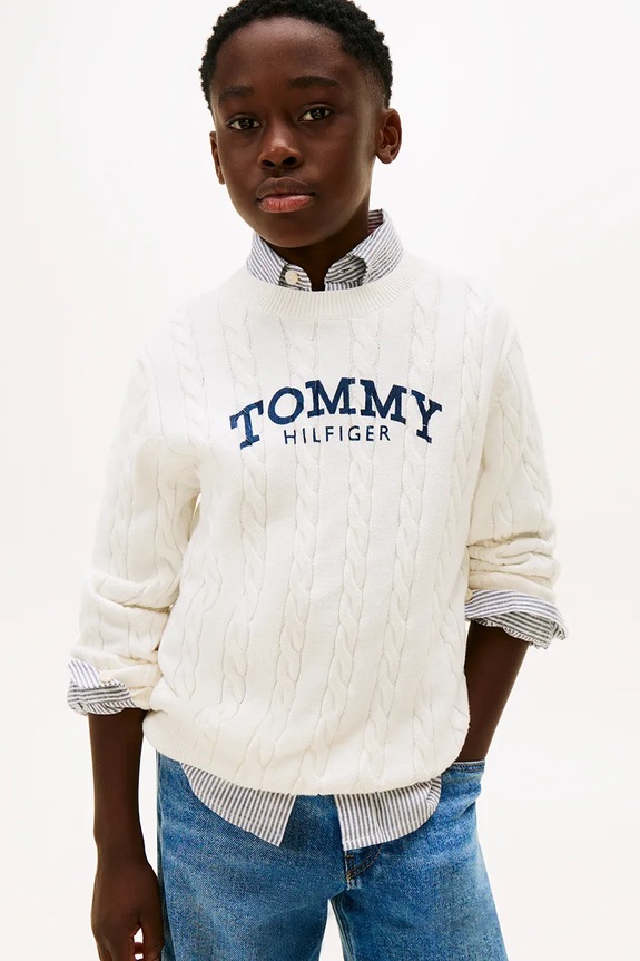 Dětský bavlněný svetr Tommy Hilfiger bavlna béžová KB0KB10347.128.176.PPY2